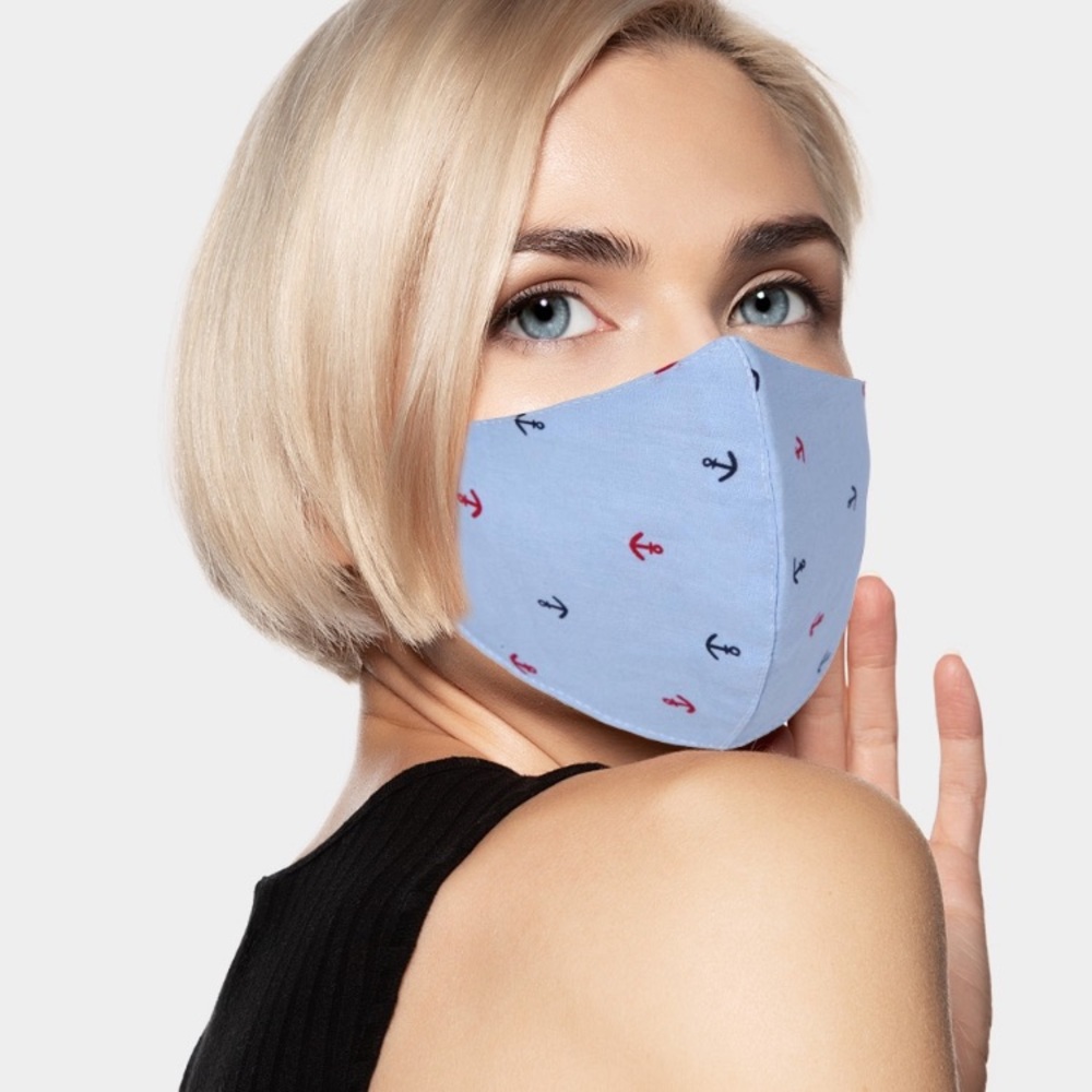 • Anchor Print Cotton Fashion Mask- Blue